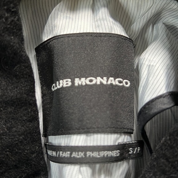 Club Monaco wool blazer with button front and fleur de lis crest on pocket - Picture 2 of 8